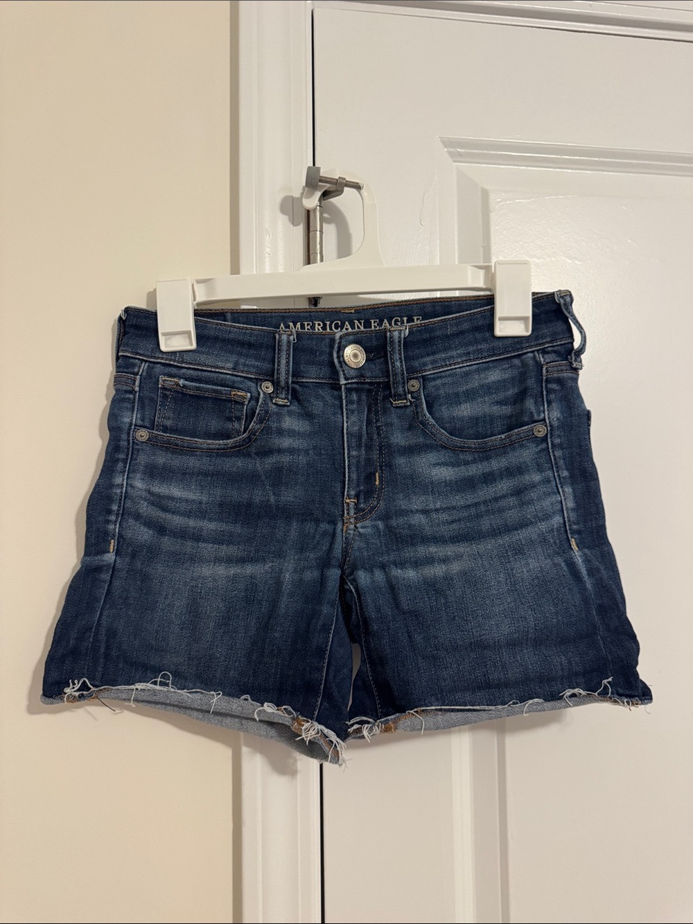 American Eagle Outfitters Dark Blue Denim Midi Shorts